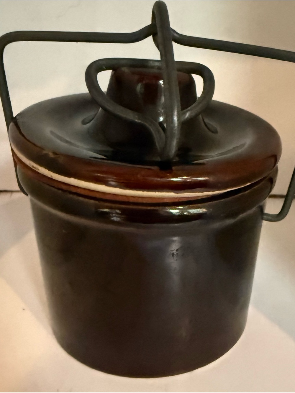 Vintage Stoneware Brown Glaze 3 inch Crock